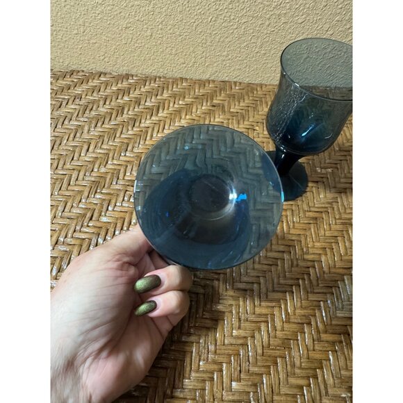 Denby ARABESQUE Blue Water Glass Goblet Glasses Sweden - Picture 5 of 7